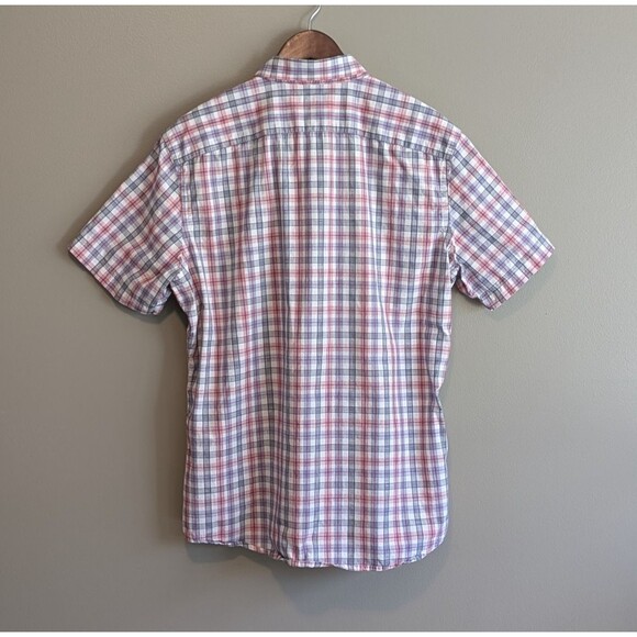 Banana Republic Size Large Mens Plaid Shirt Red Short Sleeve Top Like Linen - Picture 4 of 4